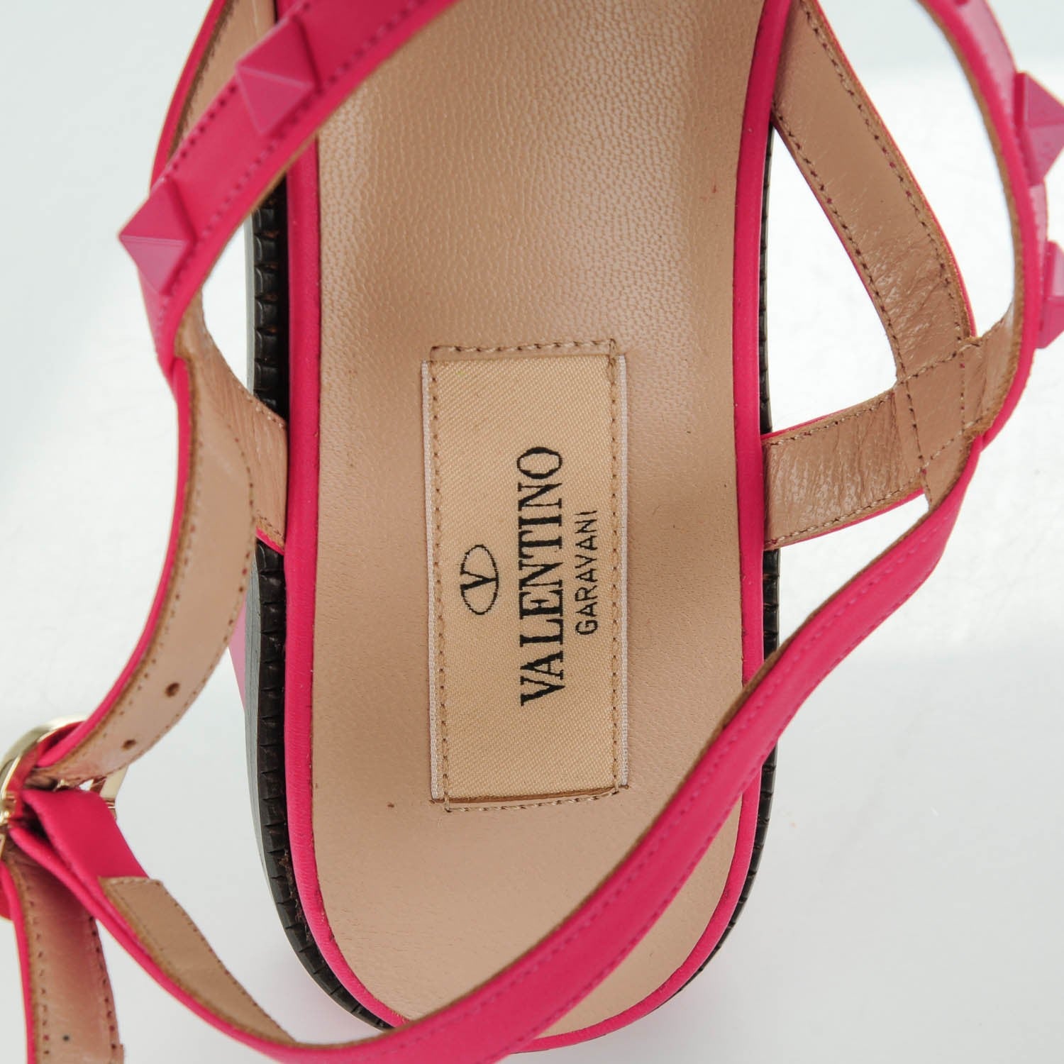 Valentino Garavani Calfskin Rockstud Slingback Low Block Heel Sandals 39.5 Pop Fuxia 8 of 9