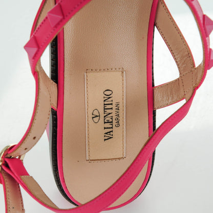 Valentino Garavani Calfskin Rockstud Slingback Low Block Heel Sandals 39.5 Pop Fuxia 8 of 9
