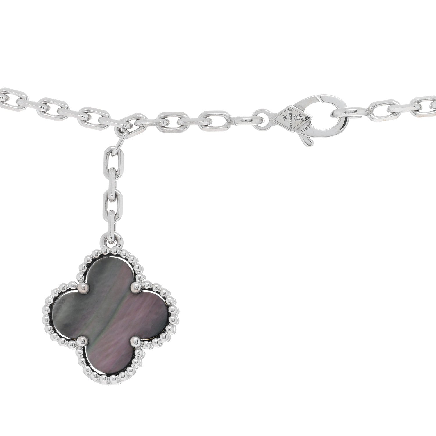 Van Cleef & Arpels 18K White Gold Mother of Pearl Chalcedony 6 Motifs Magic Alhambra Necklace 4 of 4