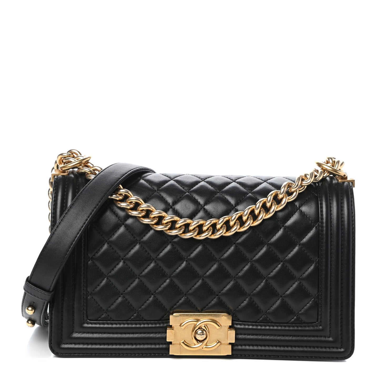Lambskin Quilted Medium Boy Flap Black