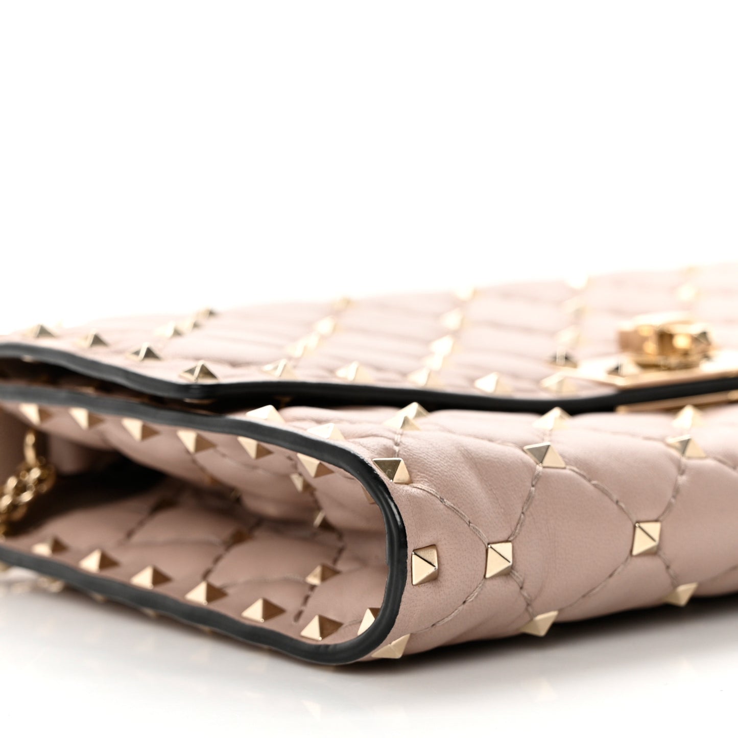 Lambskin Rockstud Spike Wallet on Chain Poudre