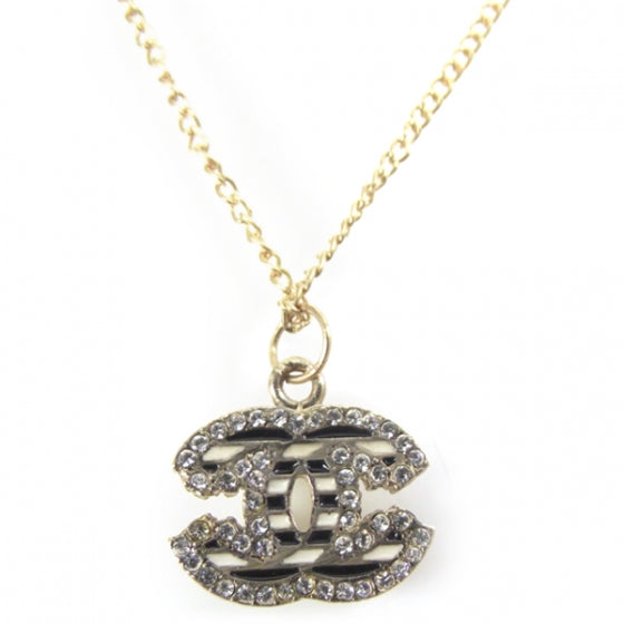 Crystal Enamel Striped CC Necklace Gold