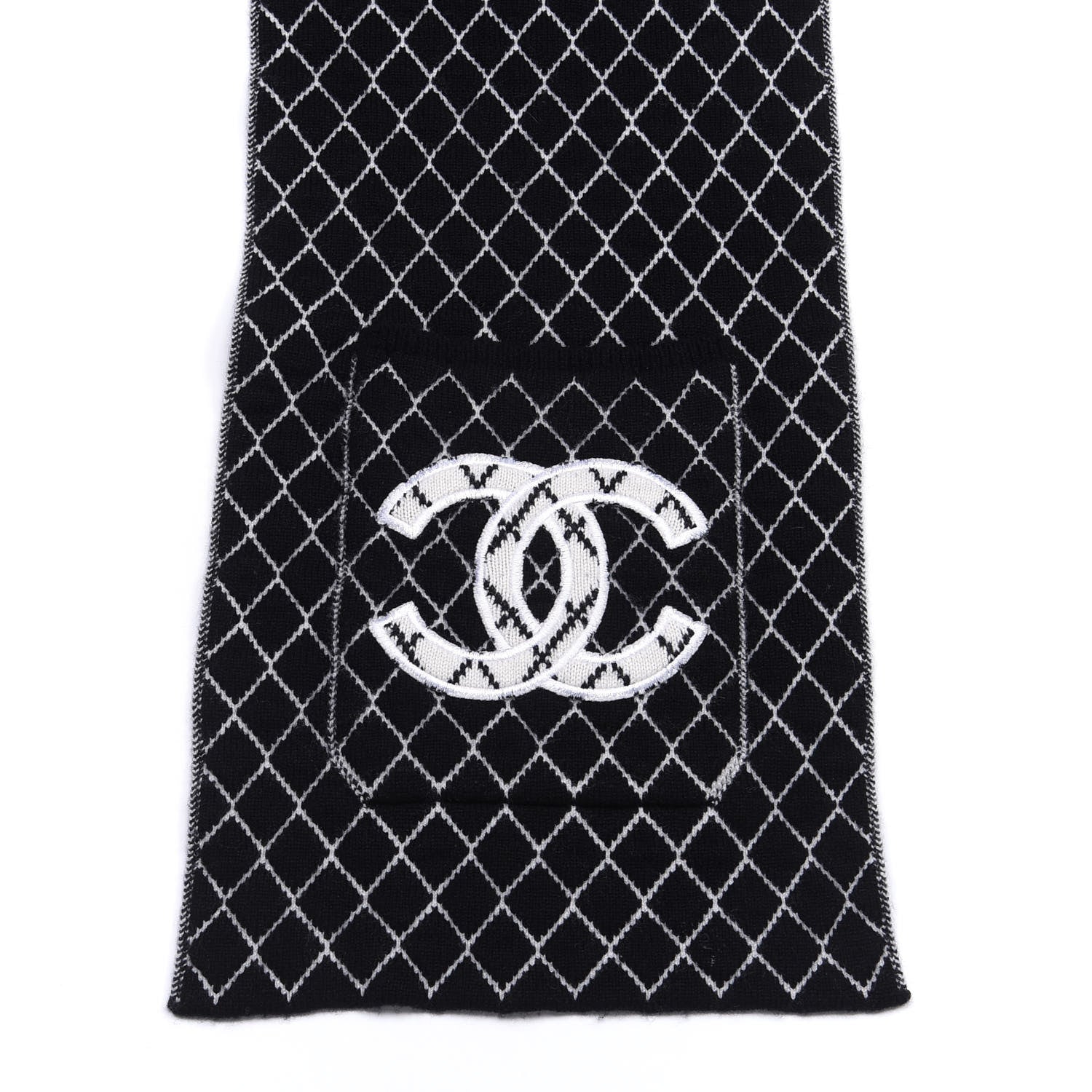 Chanel Cashmere CC Pocket Scarf Black White 3 of 4