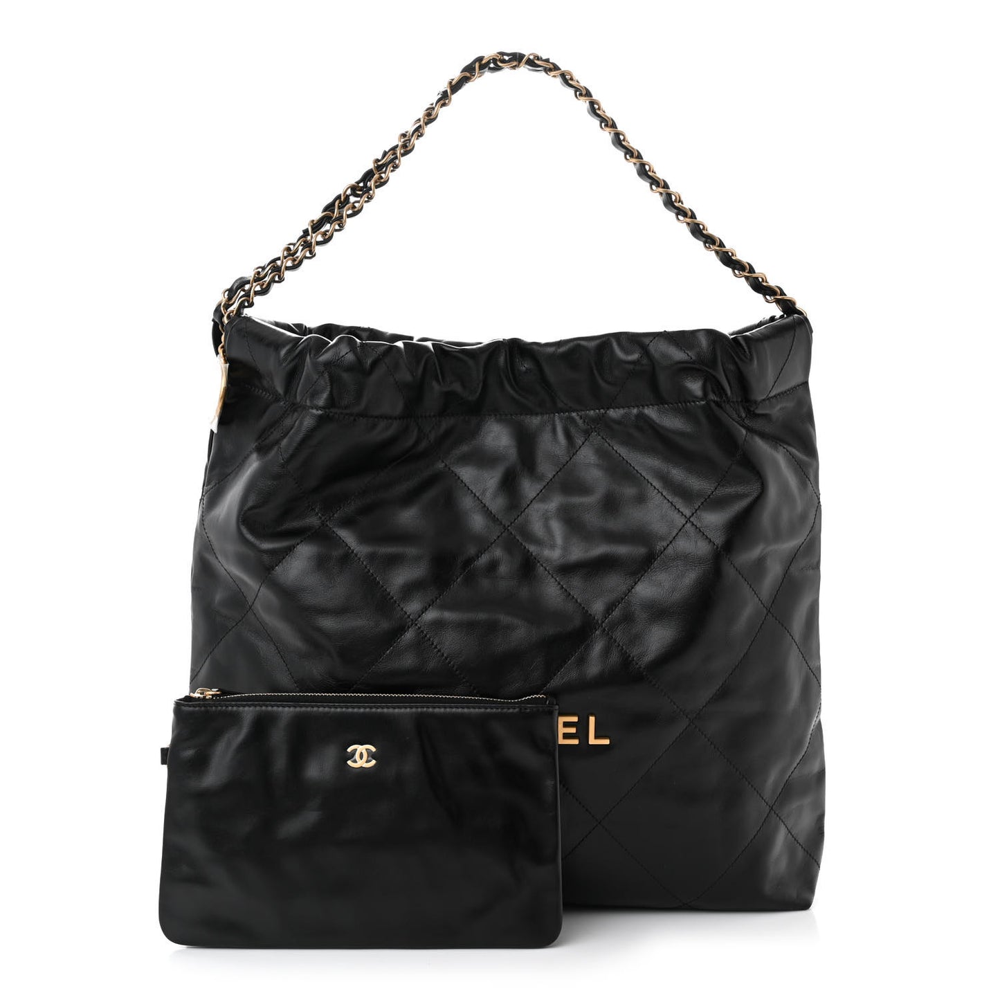 Shiny Calfskin Quilted Chanel 22 Black