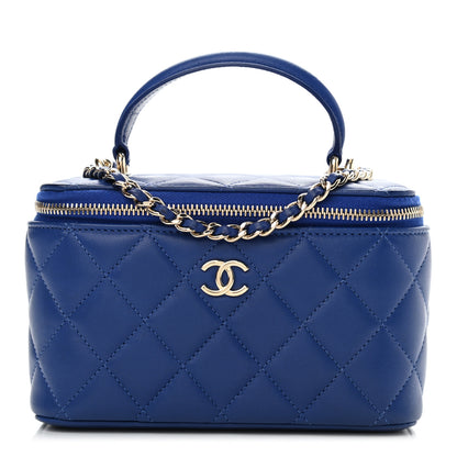 Chanel Lambskin Quilted Small Top Handle Vanity Case With Chain Blue 1 of 11