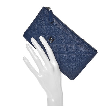 Chanel Caviar Quilted Classic Flat Wallet Pouch Blue 2 of 8