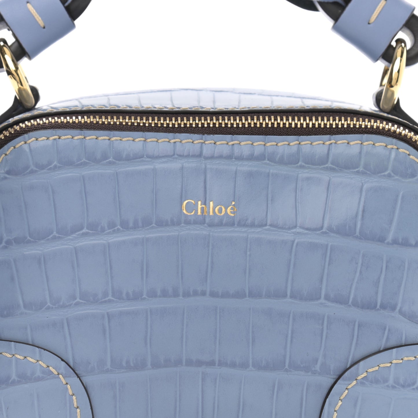 Crocodile Embossed Mini Daria Chain Bag Washed Blue