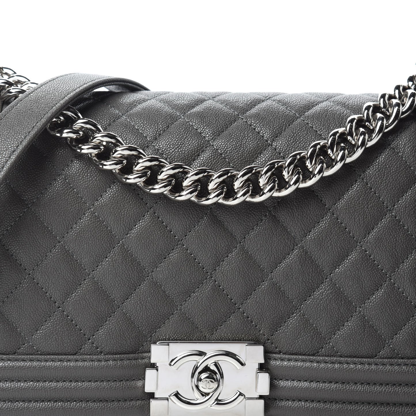 Caviar Quilted Medium Boy Flap Grey