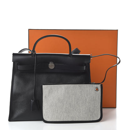 Hermes Toile H Berline Vache Hunter Herbag Zip PM 31 Black Ecru 9 of 9