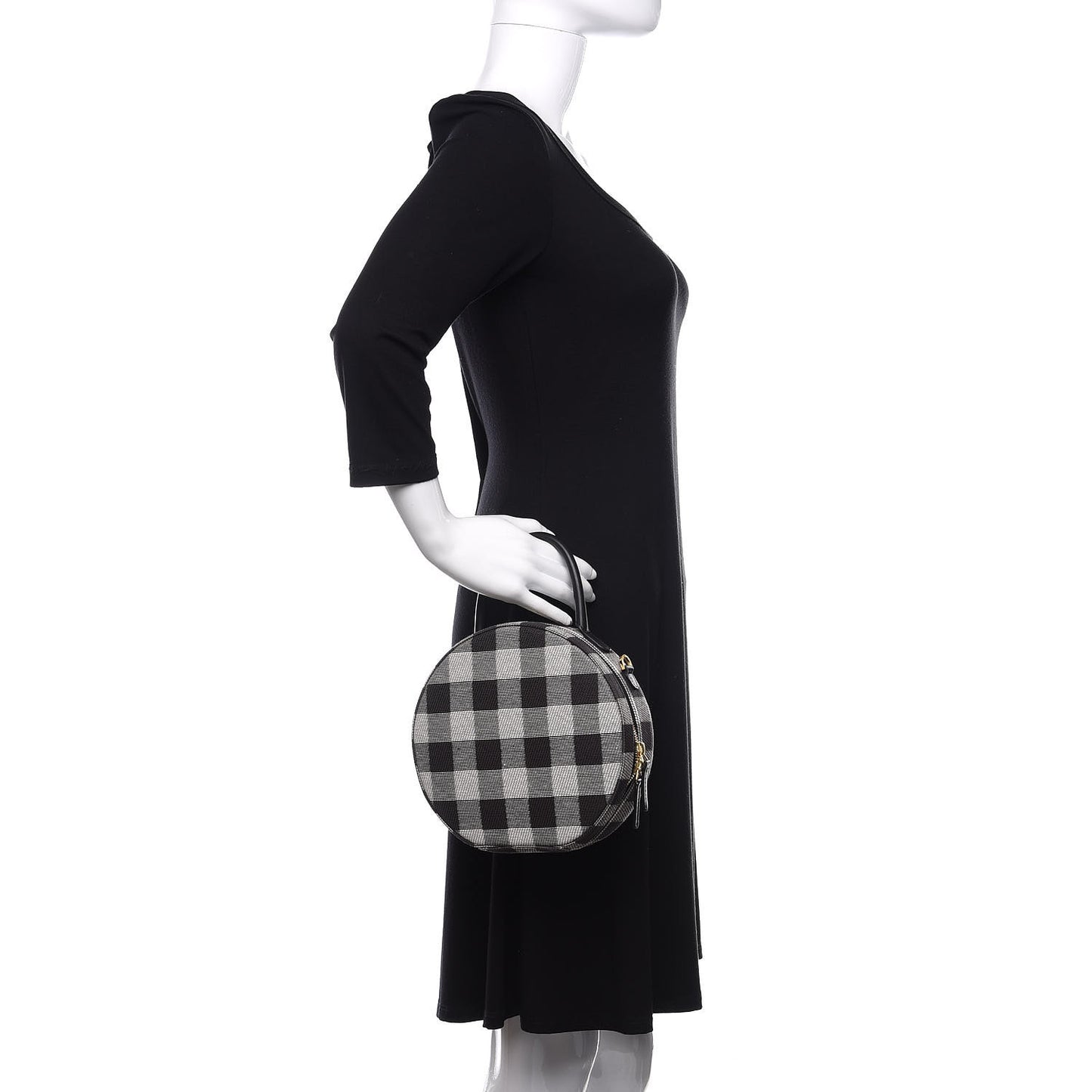 Canvas Gingham Check Circle Crossbody Black White