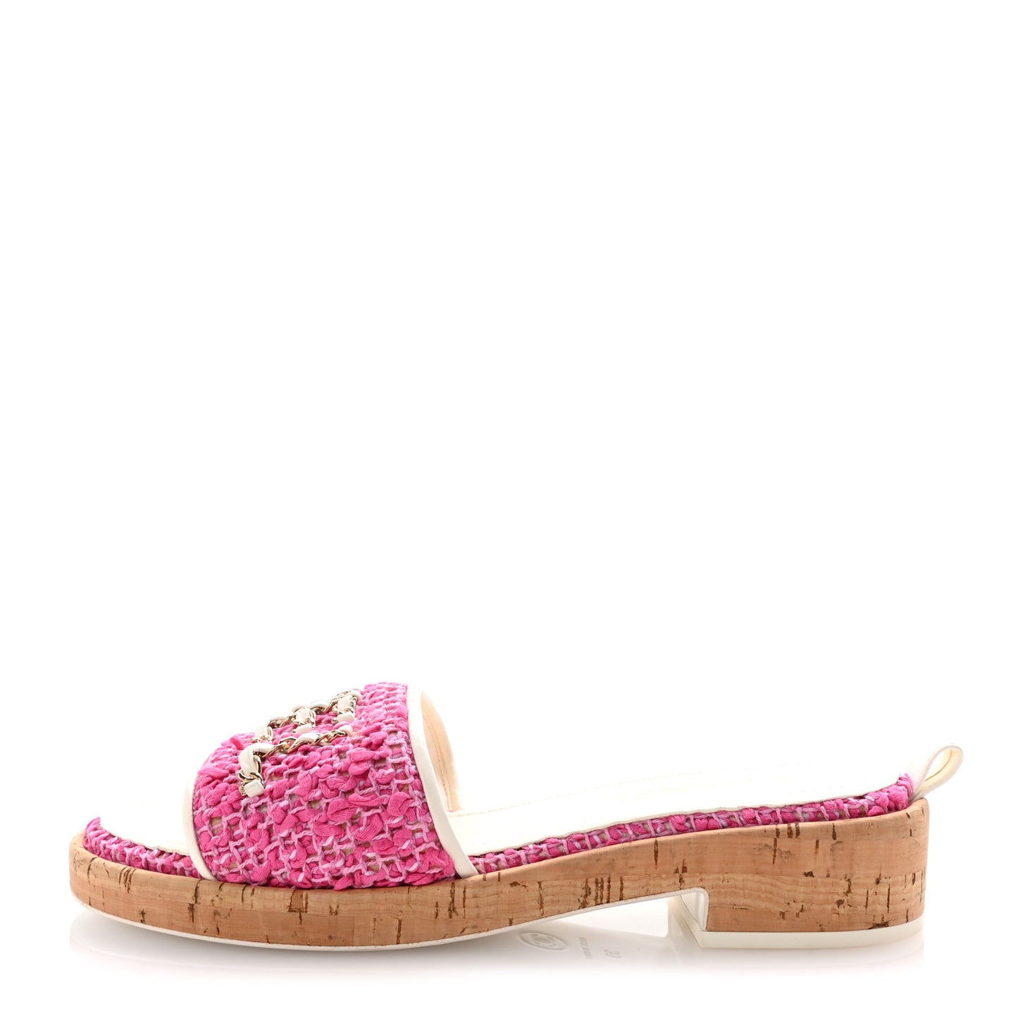 Tweed Cork Mule Sandal 39  Pink White