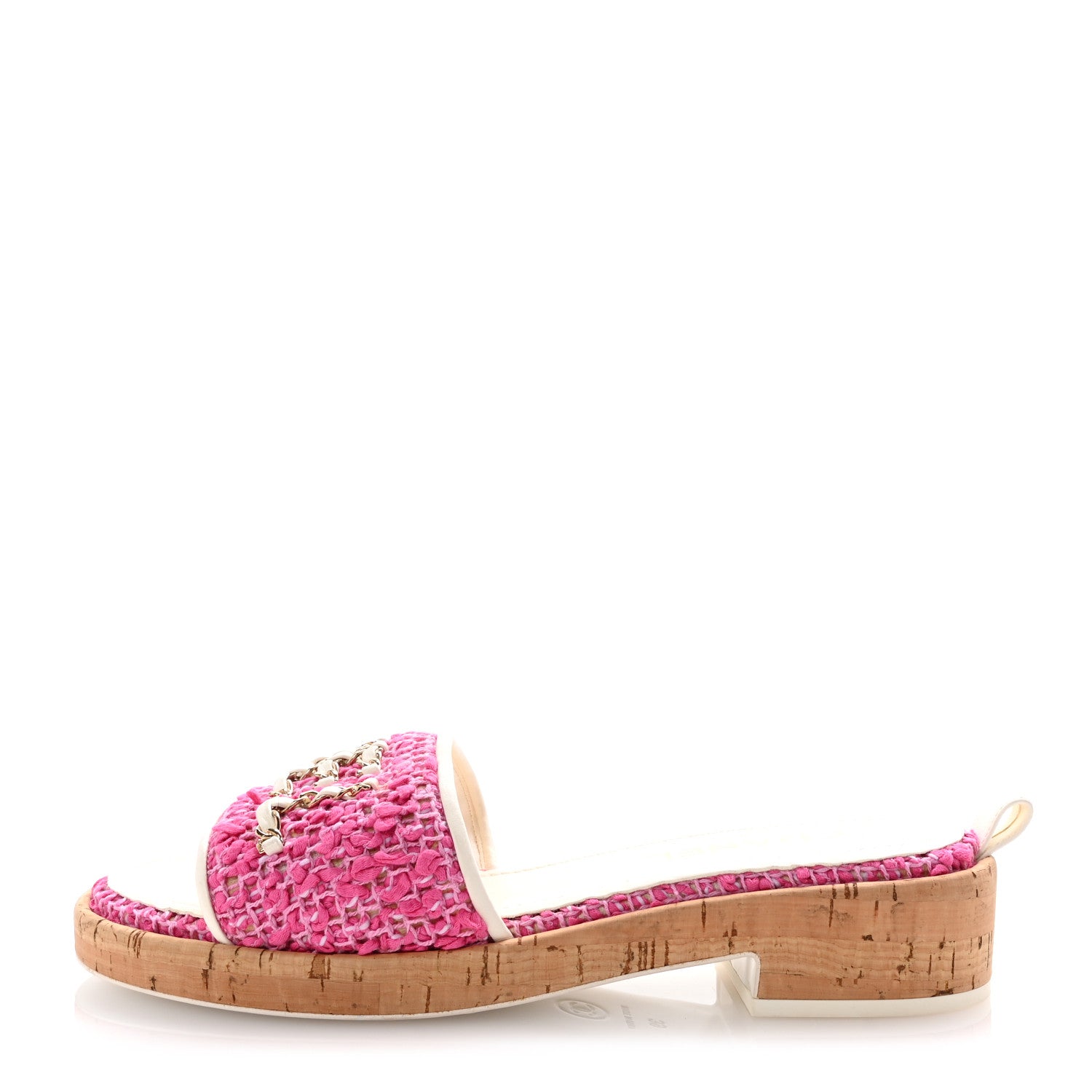 Chanel Tweed Cork Mule Sandal 39  Pink White 1 of 10