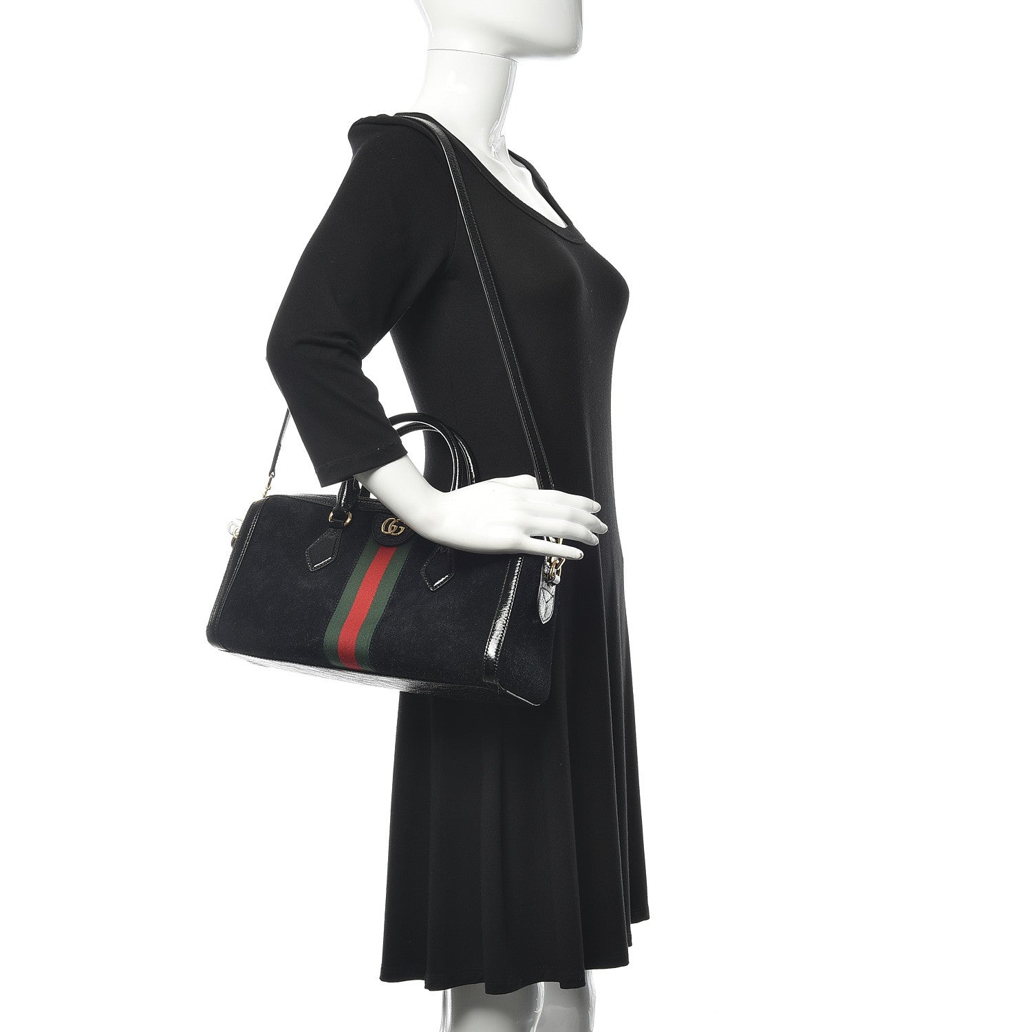 Gucci Suede Patent GG Web Medium Ophidia Boston Black 2 of 11