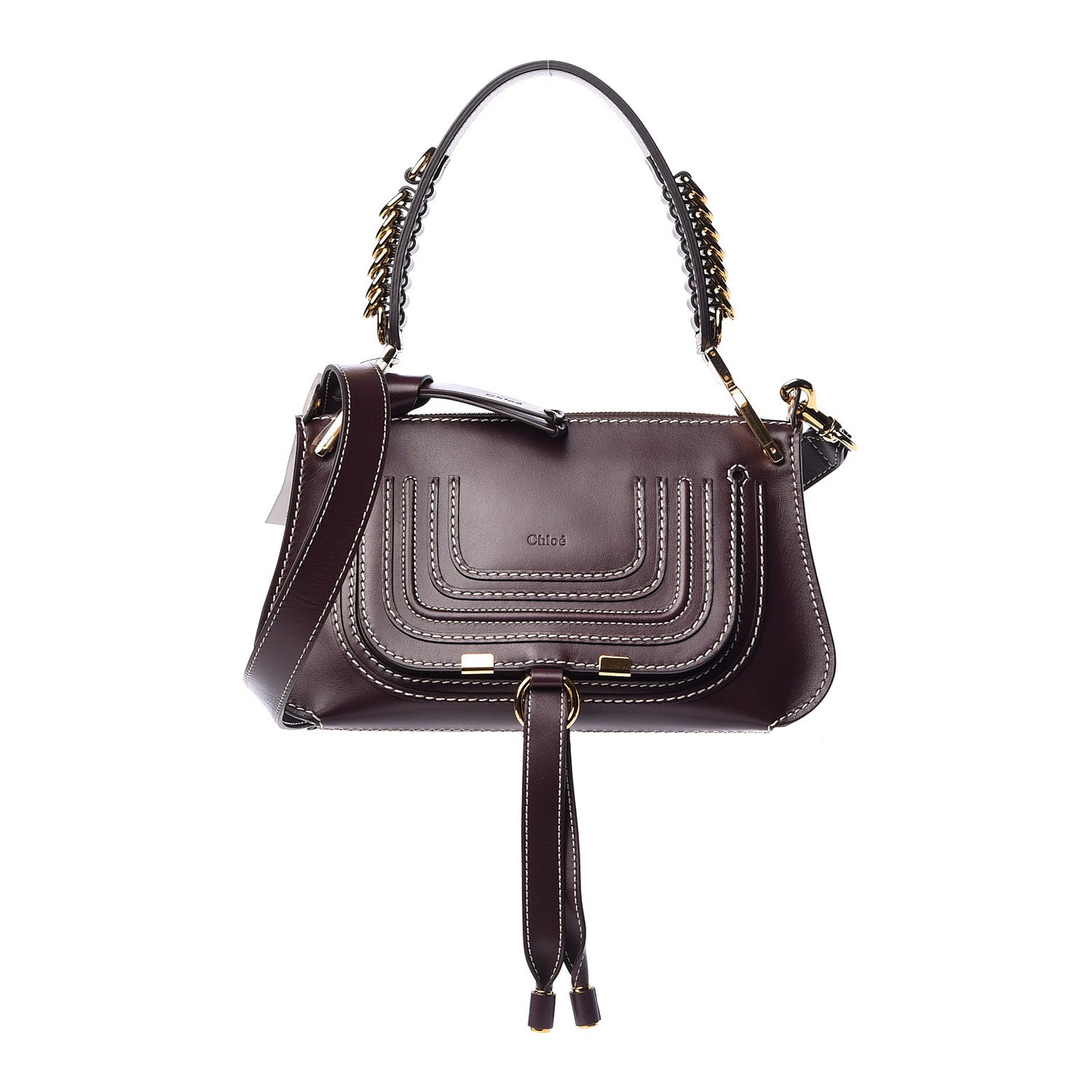 Shiny Calfskin Small Marcie Saddle Shoulder Bag Black Raisin
