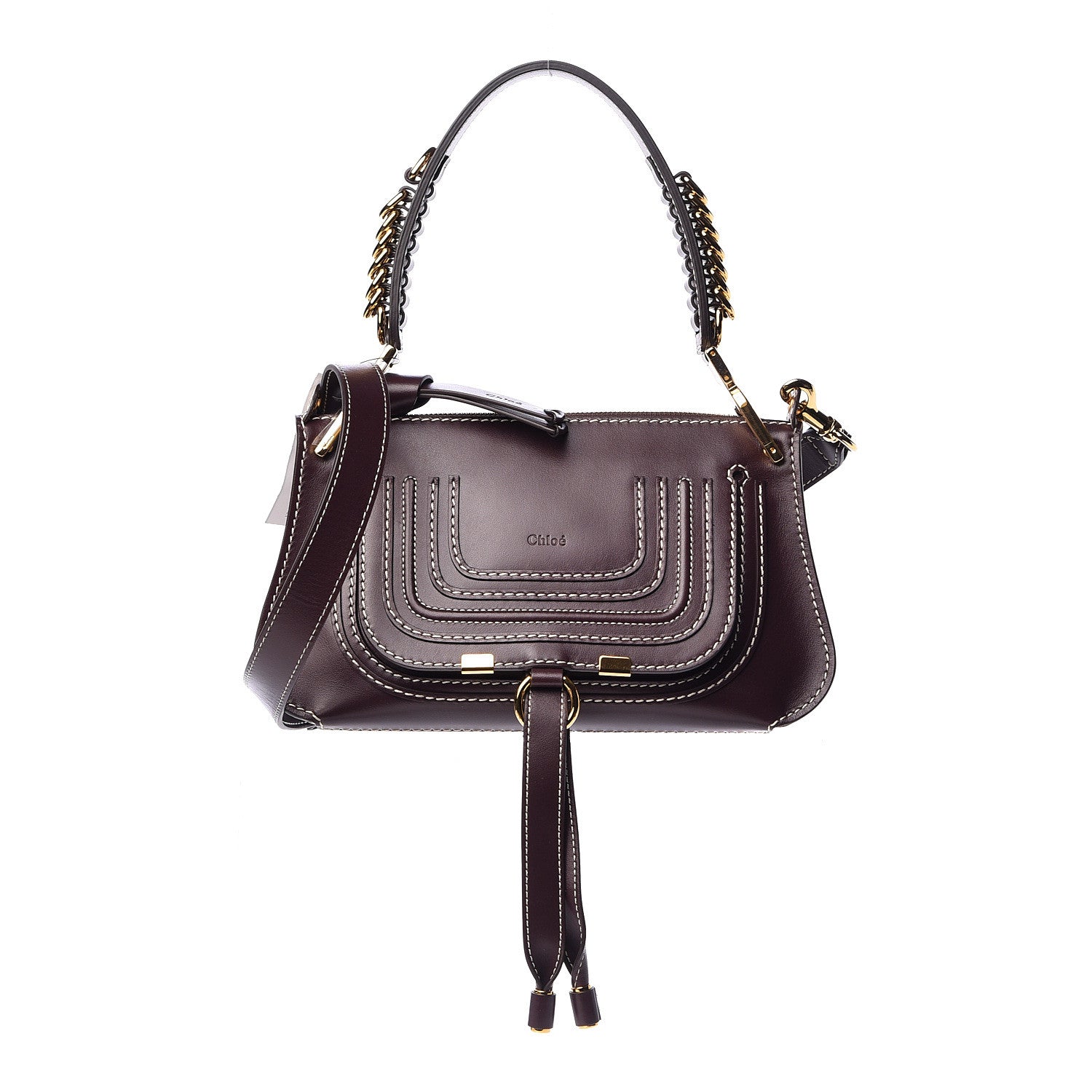 Chloe Shiny Calfskin Small Marcie Saddle Shoulder Bag Black Raisin 1 of 13