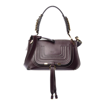 Chloe Shiny Calfskin Small Marcie Saddle Shoulder Bag Black Raisin 1 of 13
