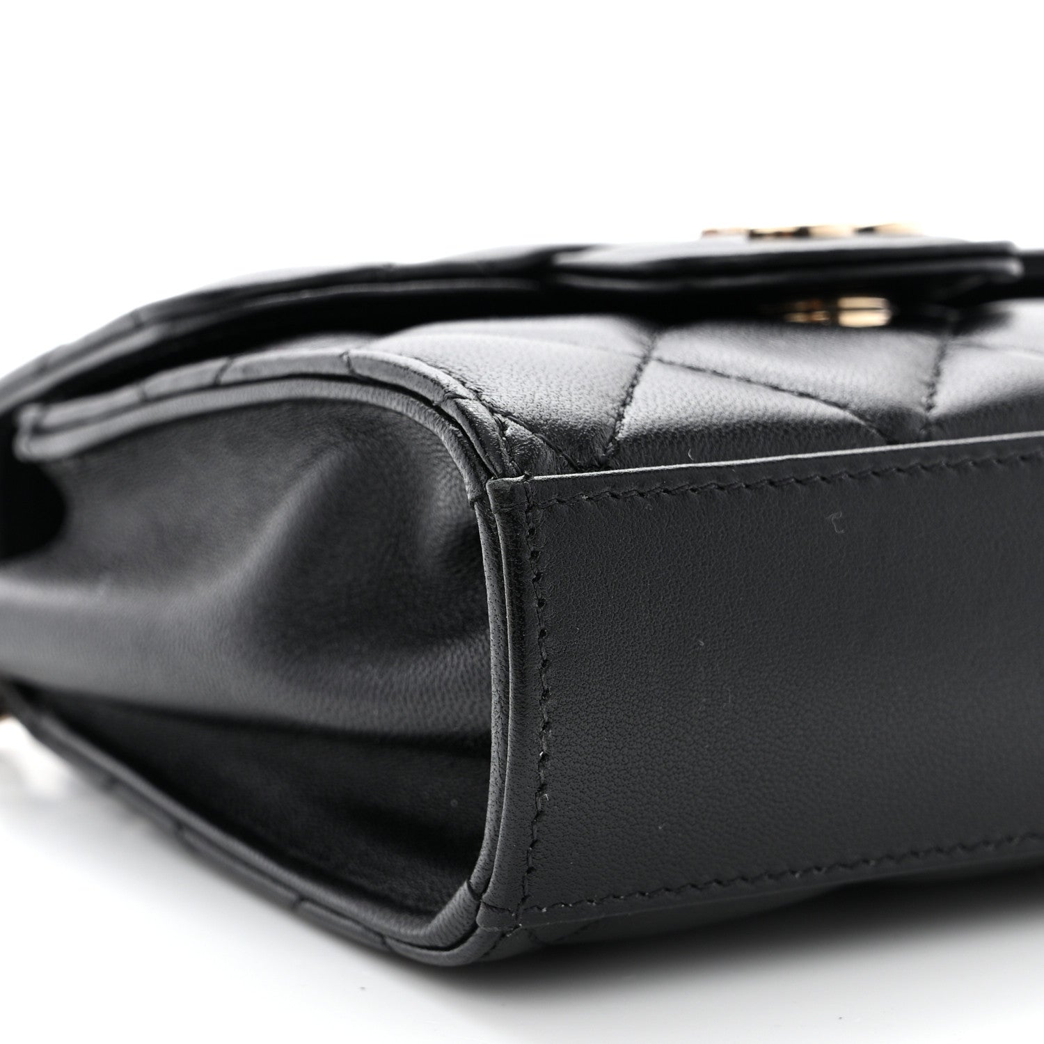 Chanel Lambskin Quilted Top Handle Flap Clutch With Chain Black 9 of 11