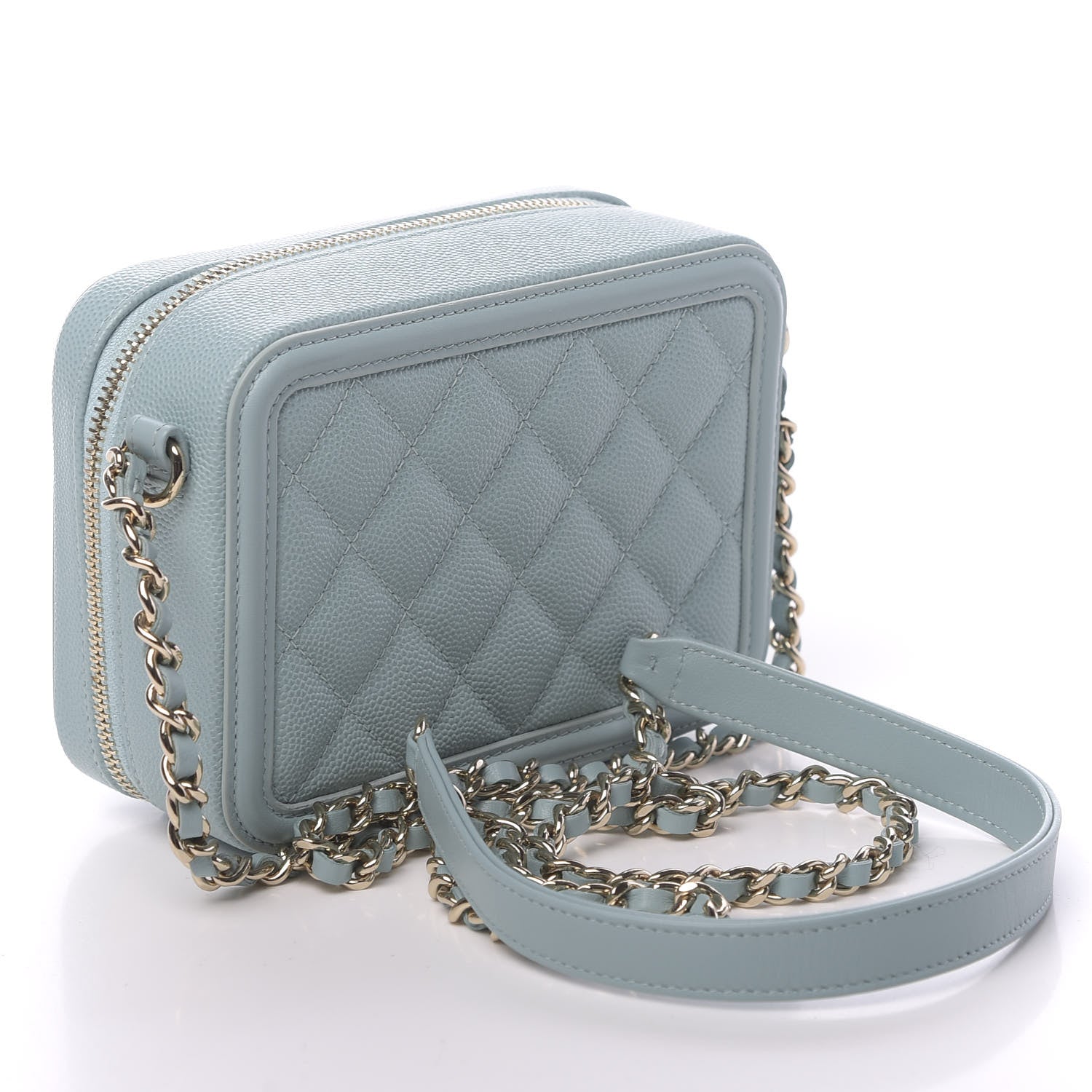 Chanel Caviar Quilted Filigree Vanity Clutch With Chain Light Blue 3 of 11