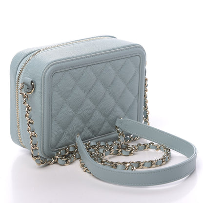 Chanel Caviar Quilted Filigree Vanity Clutch With Chain Light Blue 3 of 11