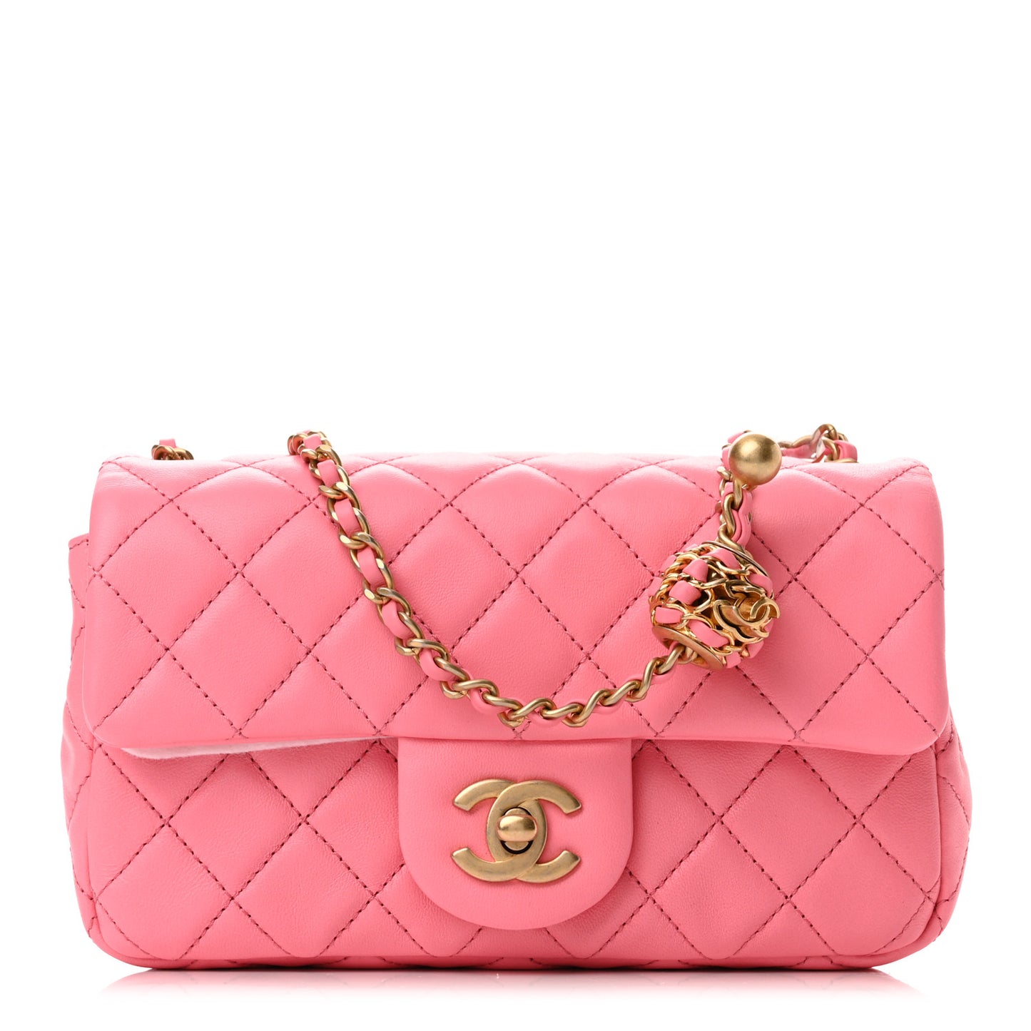 Lambskin Quilted Mini Rectangular Pearl Crush Flap Pink