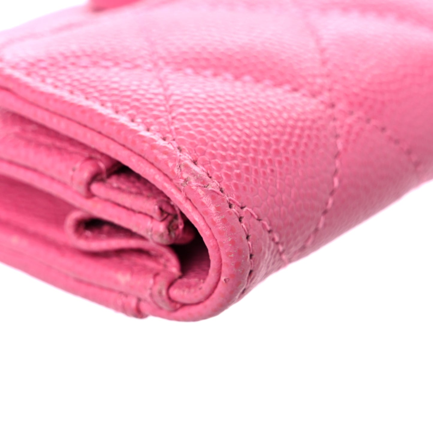 Caviar Quilted Flap Card Holder Wallet Pink