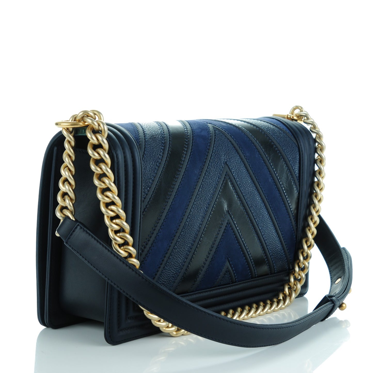 Calfskin Caviar Suede Chevron New Medium Boy Flap Navy