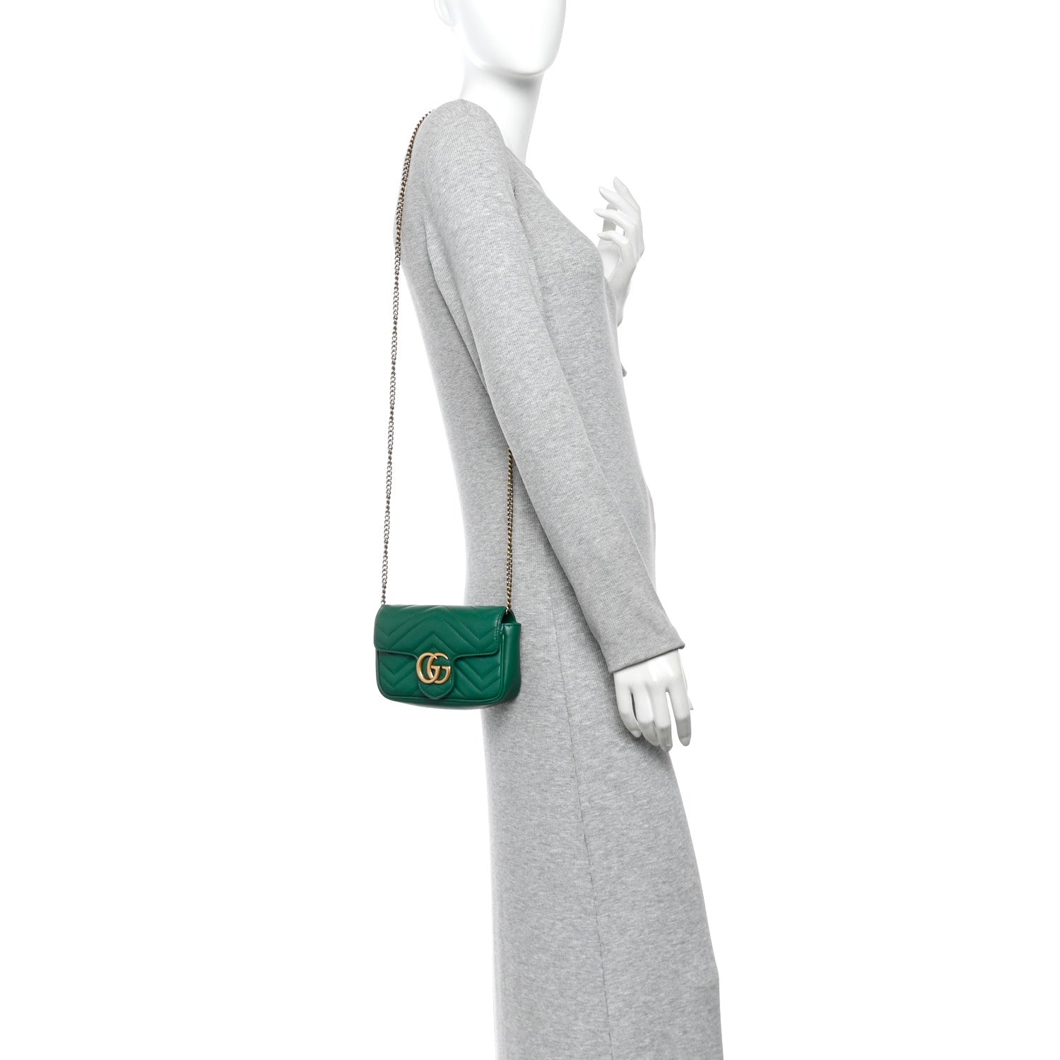 Gucci Calfskin Matelasse Super Mini GG Marmont Shoulder Bag Emerald Green 2 of 10