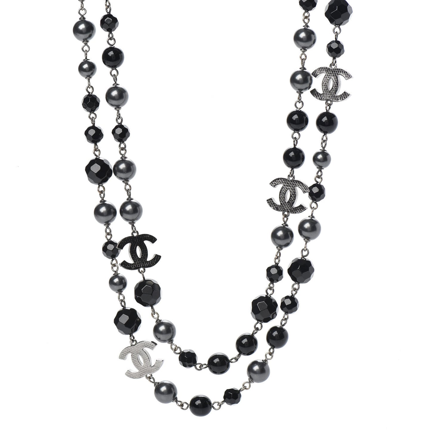 Ruthenium Pearl Beaded CC Long Necklace Black