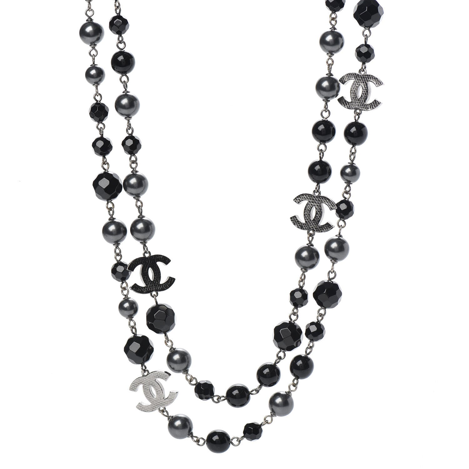 Chanel Ruthenium Pearl Beaded CC Long Necklace Black 1 of 4