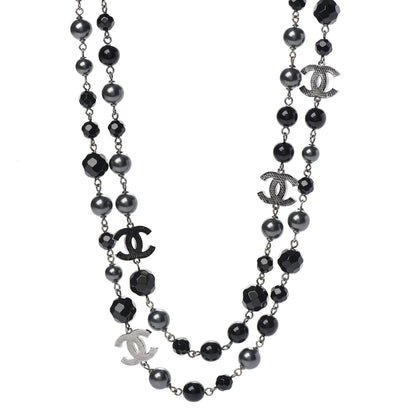 Chanel Ruthenium Pearl Beaded CC Long Necklace Black 1 of 4