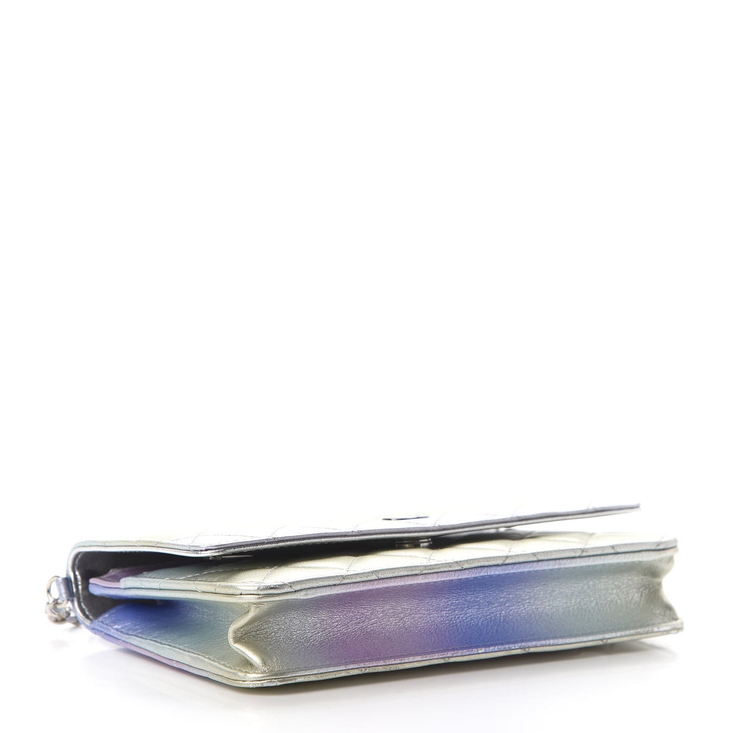 Gradient Metallic Calfskin Quilted Wallet On Chain WOC Silver Blue Yellow Purple