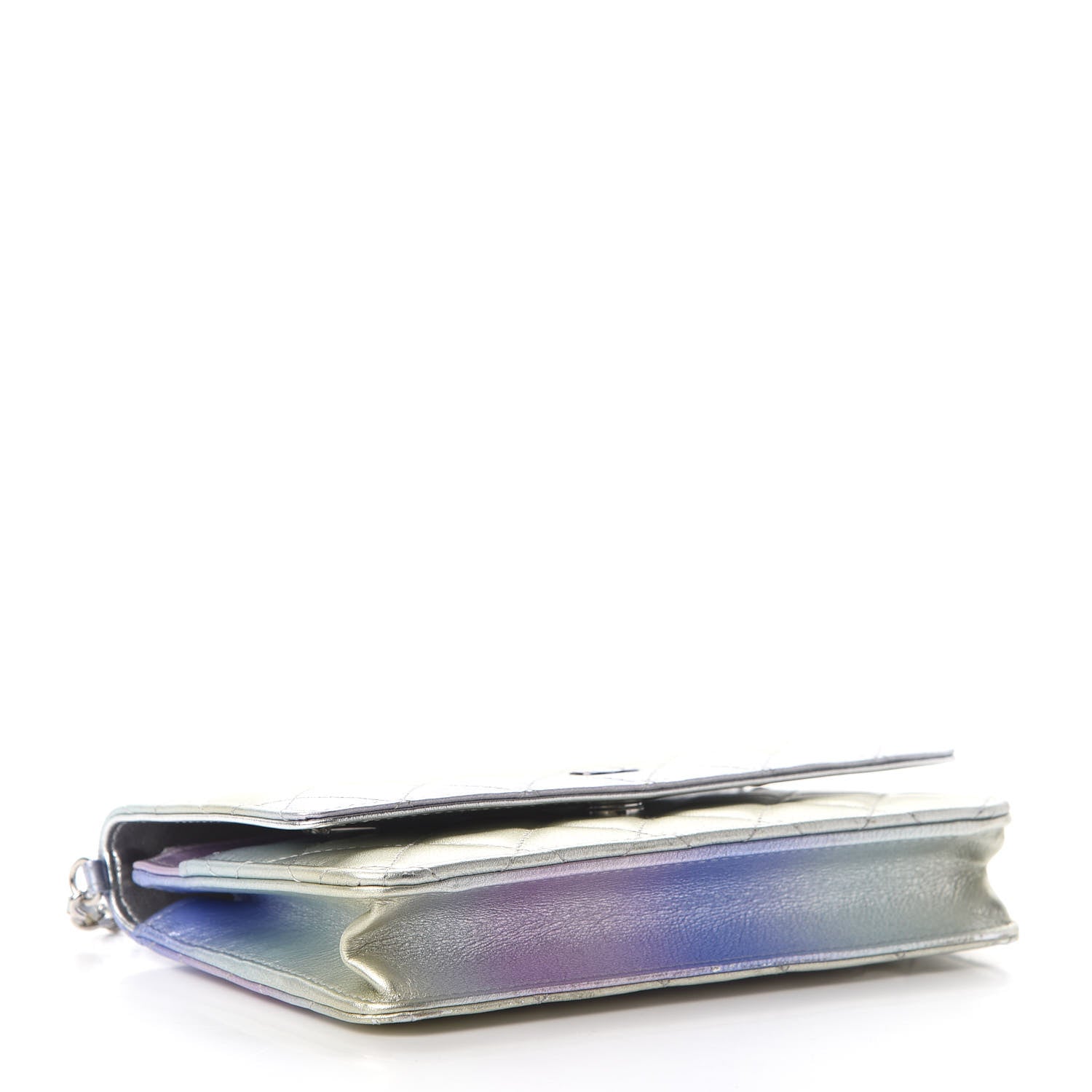 Chanel Gradient Metallic Calfskin Quilted Wallet On Chain WOC Silver Blue Yellow Purple 3 of 8