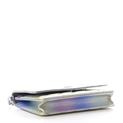 Chanel Gradient Metallic Calfskin Quilted Wallet On Chain WOC Silver Blue Yellow Purple 3 of 8
