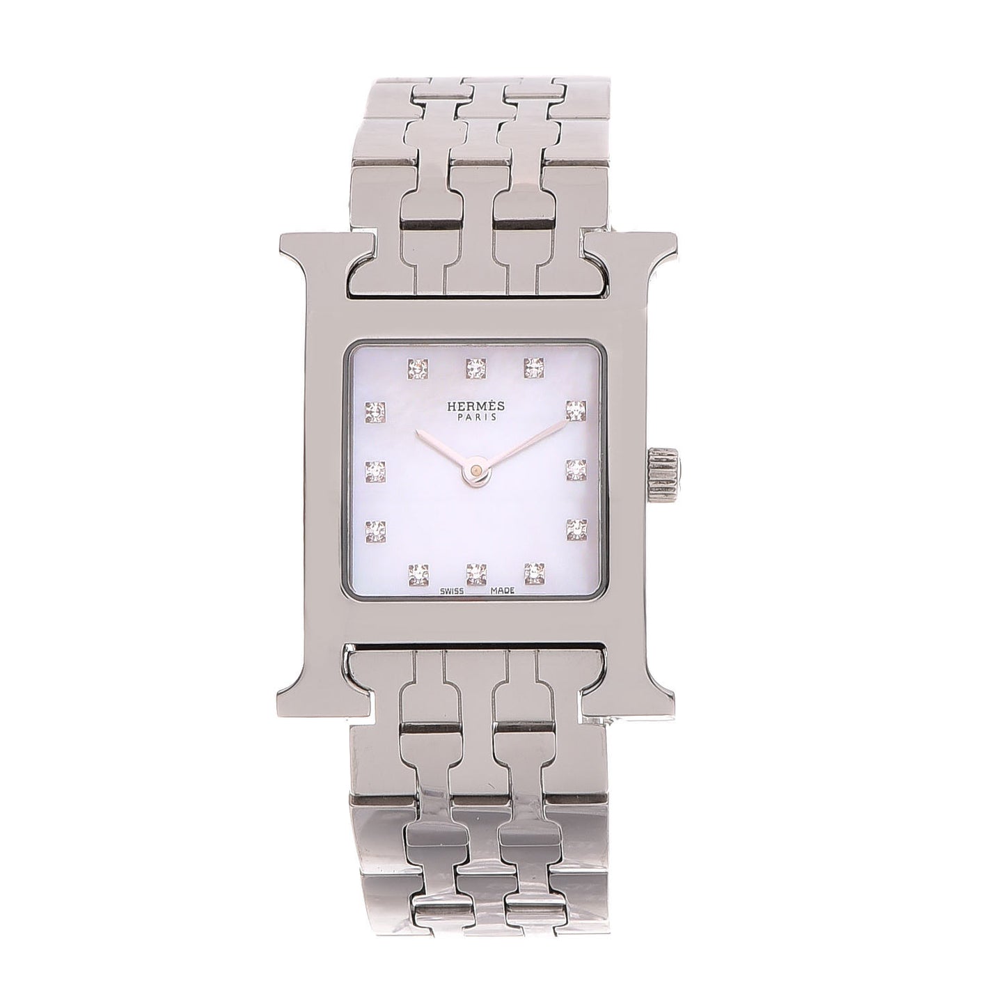 Stainless Steel Diamond Mother of Pearl 21mm Heure H Hour Quartz Watch