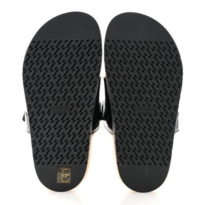 Hermes Glazed Nappa Woolskin Chypre Sandals 37.5 Black Ecru 5 of 9
