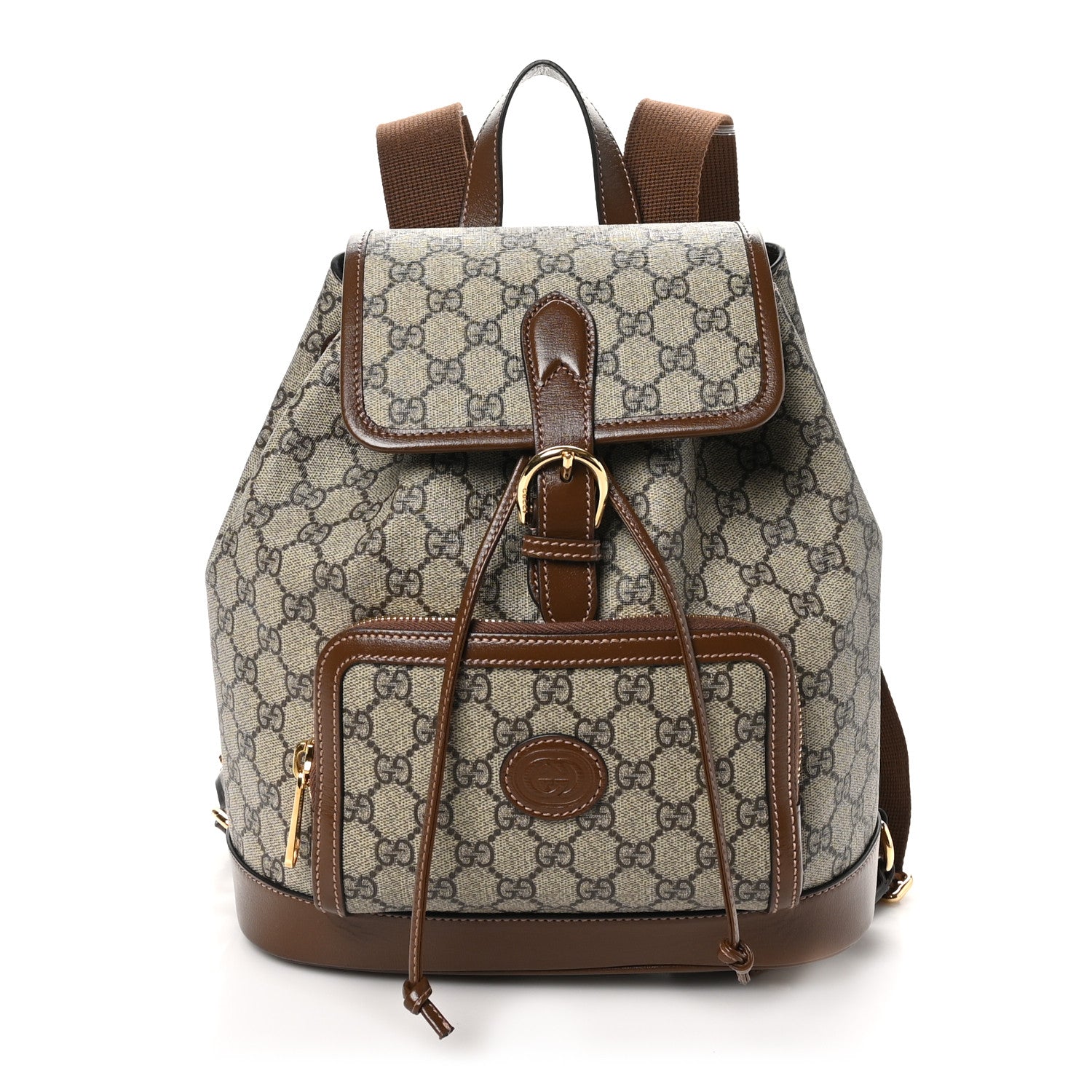 Gucci GG Supreme Monogram Azalea Calfskin Retro Interlocking G Buckle Backpack Beige Ebony Brown Sugar 1 of 10