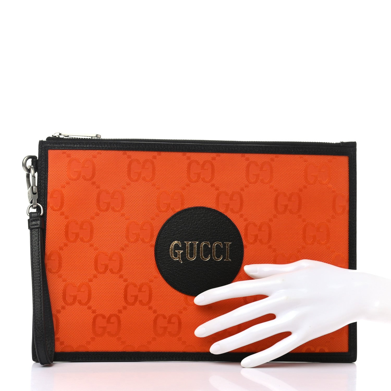 Gucci Econyl Nylon Monogram Off The Grid Zip Pouch Carrot Orange Black 2 of 8