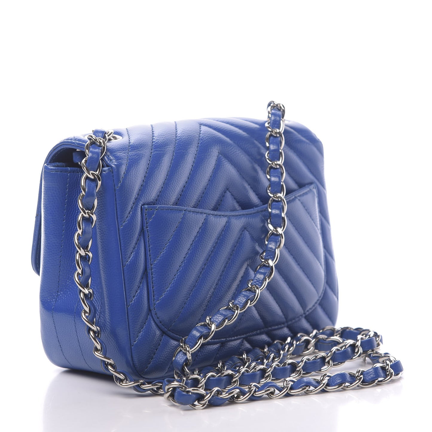 Caviar Chevron Quilted Mini Square Flap Blue