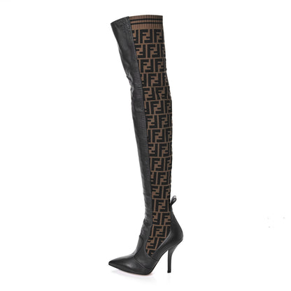 Fendi Nappa Microfiber Fabric FF Rockoko Thigh High 105mm Boots 36 Ebano Tobacco Black 1 of 8
