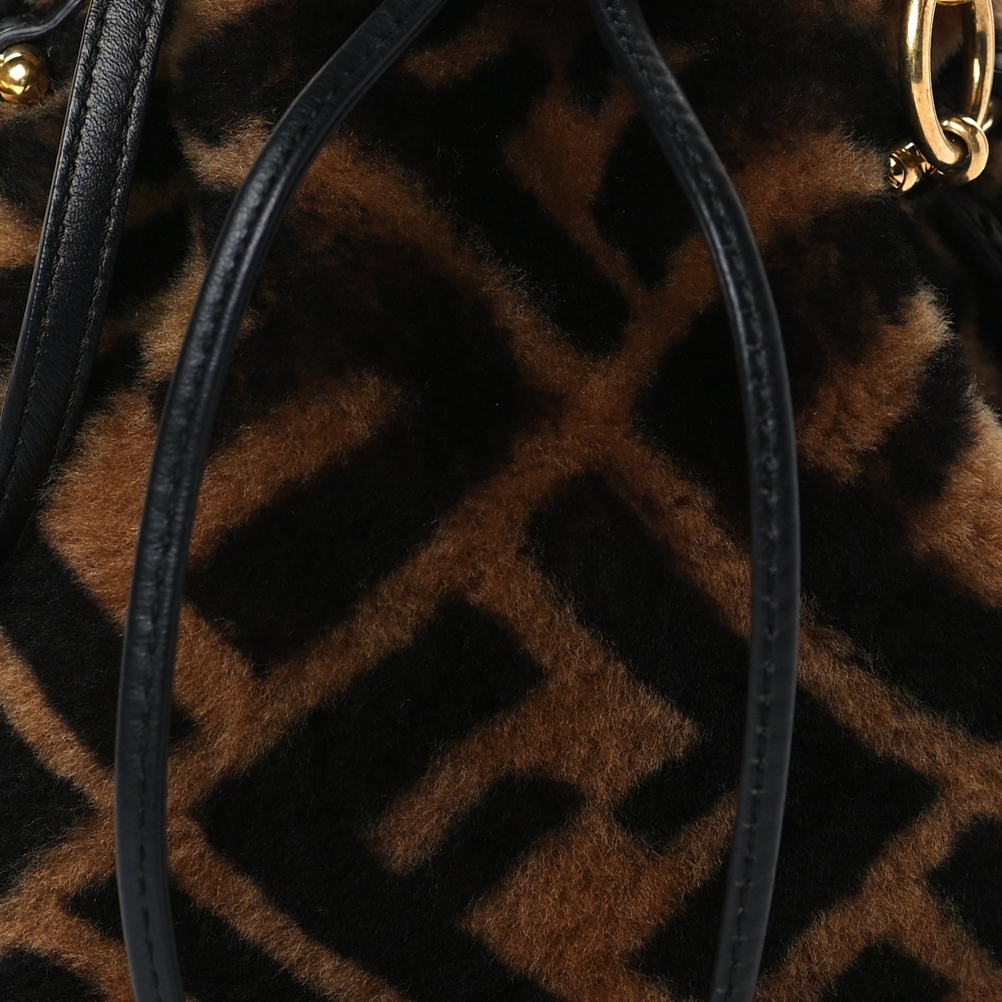 Shearling Vitello Dolce F is Fendi Macro FF 1974 Mini Mon Tresor Bucket Bag Tobacco Black