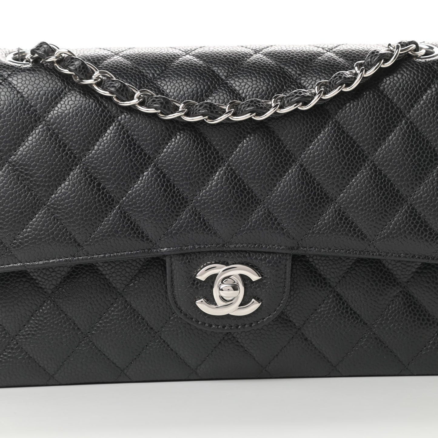 Caviar Quilted Medium Double Flap Black
