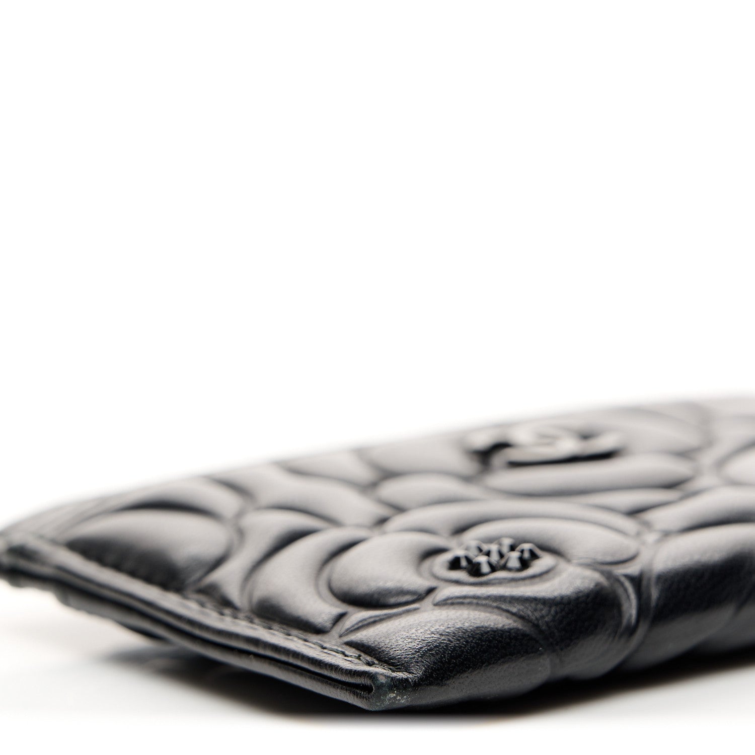 Chanel Lambskin Camellia Embossed Card Holder So Black 9 of 11