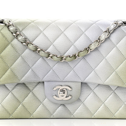 Chanel Metallic Goatskin Quilted Ombre Medium Double Flap Grey Green 10 of 11
