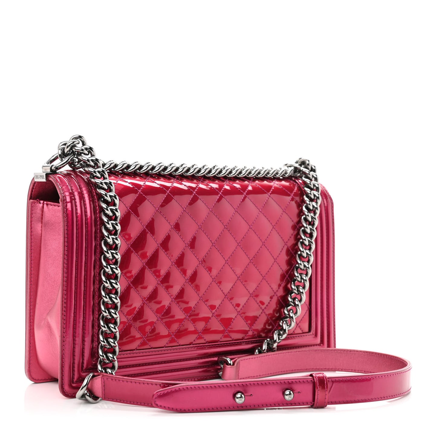Metallic Patent Quilted New Medium Boy Flap Fuchsia