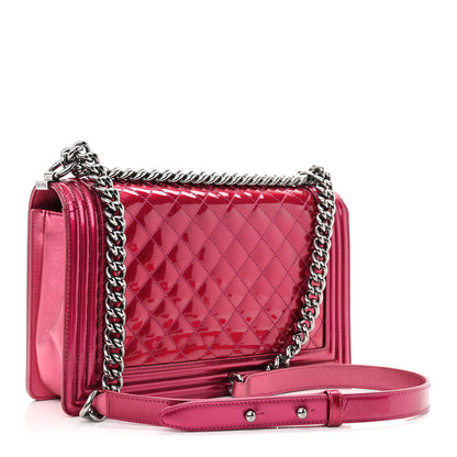Chanel Metallic Patent Quilted New Medium Boy Flap Fuchsia 3 of 11