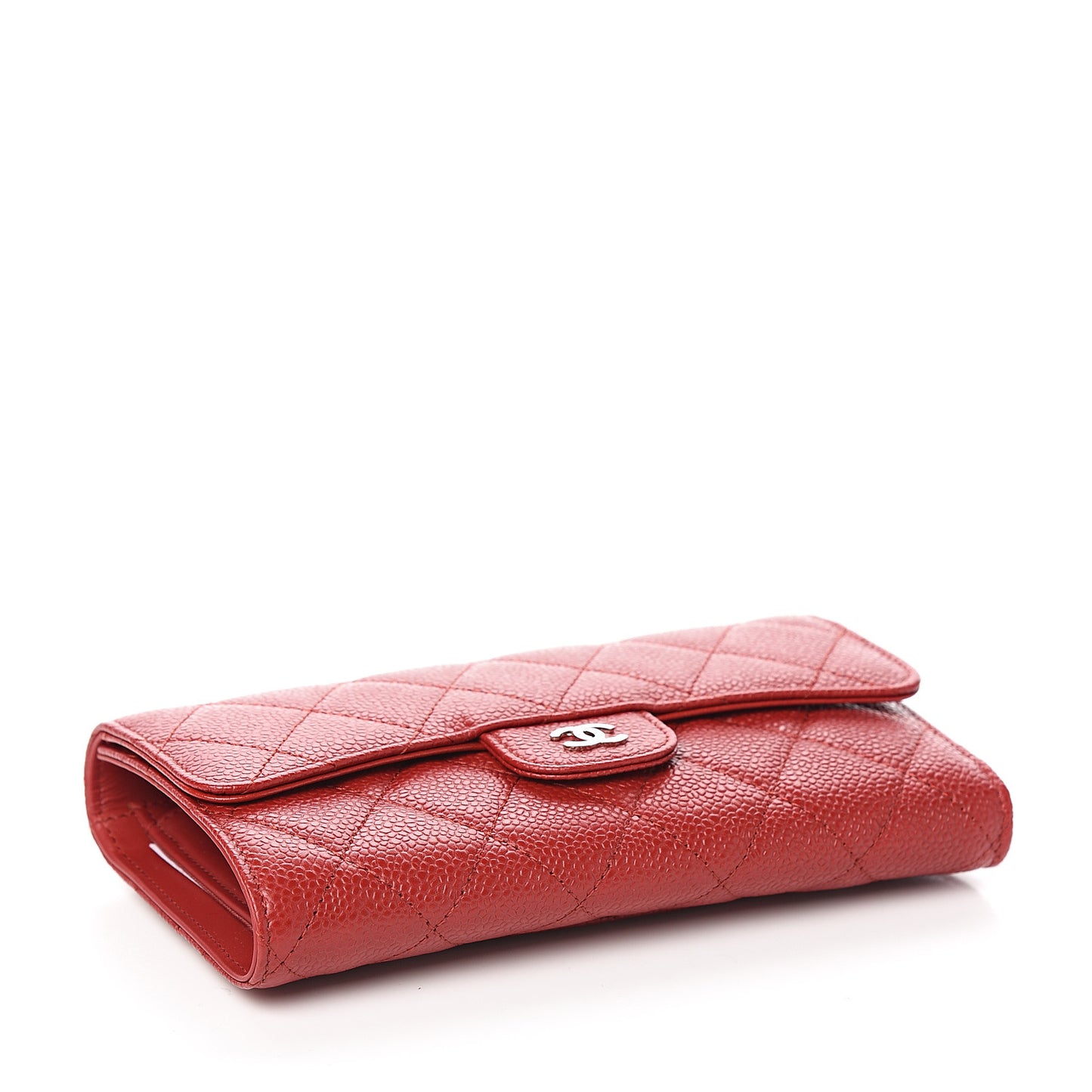 Caviar Quilted Long Flap Wallet Dark Red