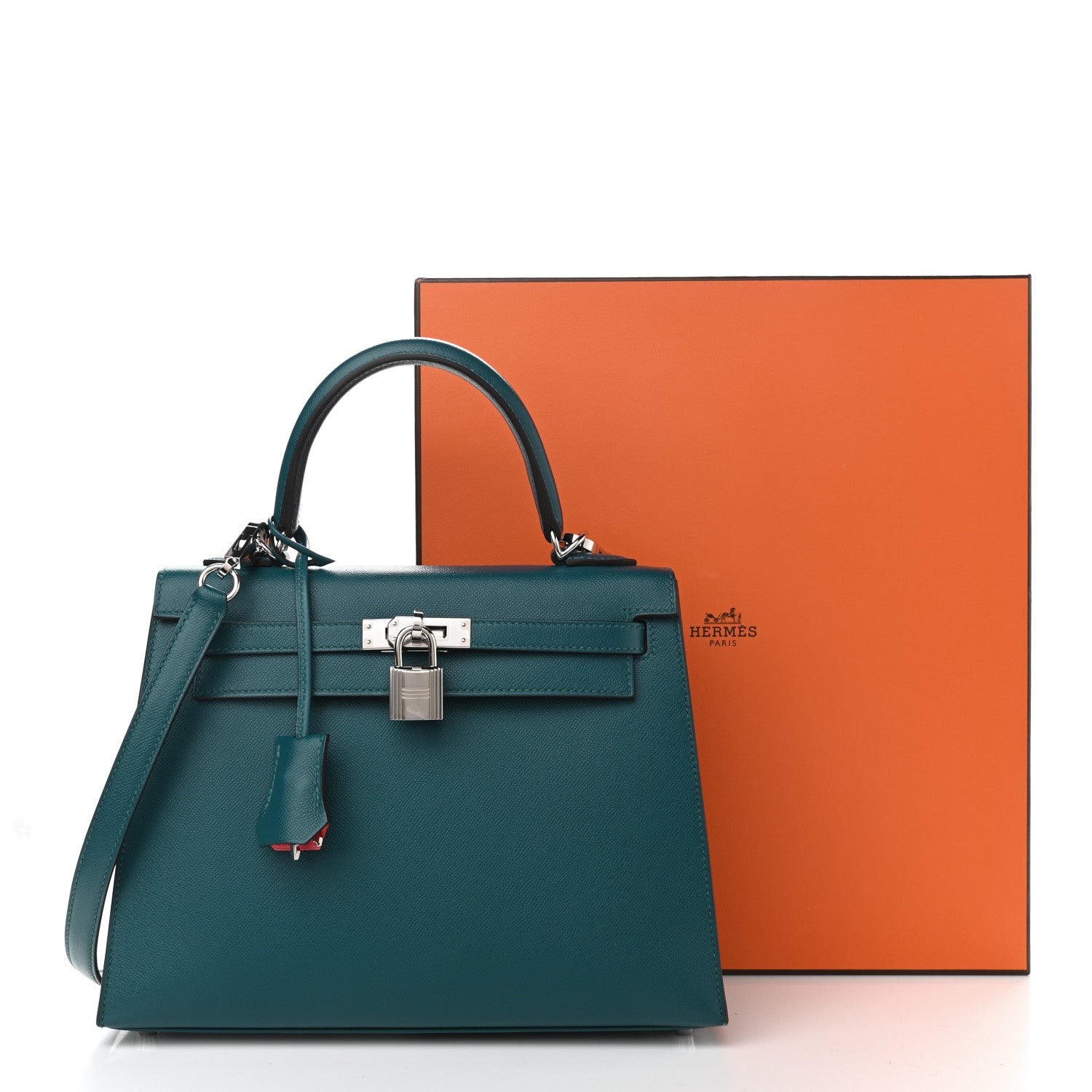 Hermes Madame Calfskin Verso Kelly Sellier 25 Vert Bosphore Rose Lipstick 11 of 11