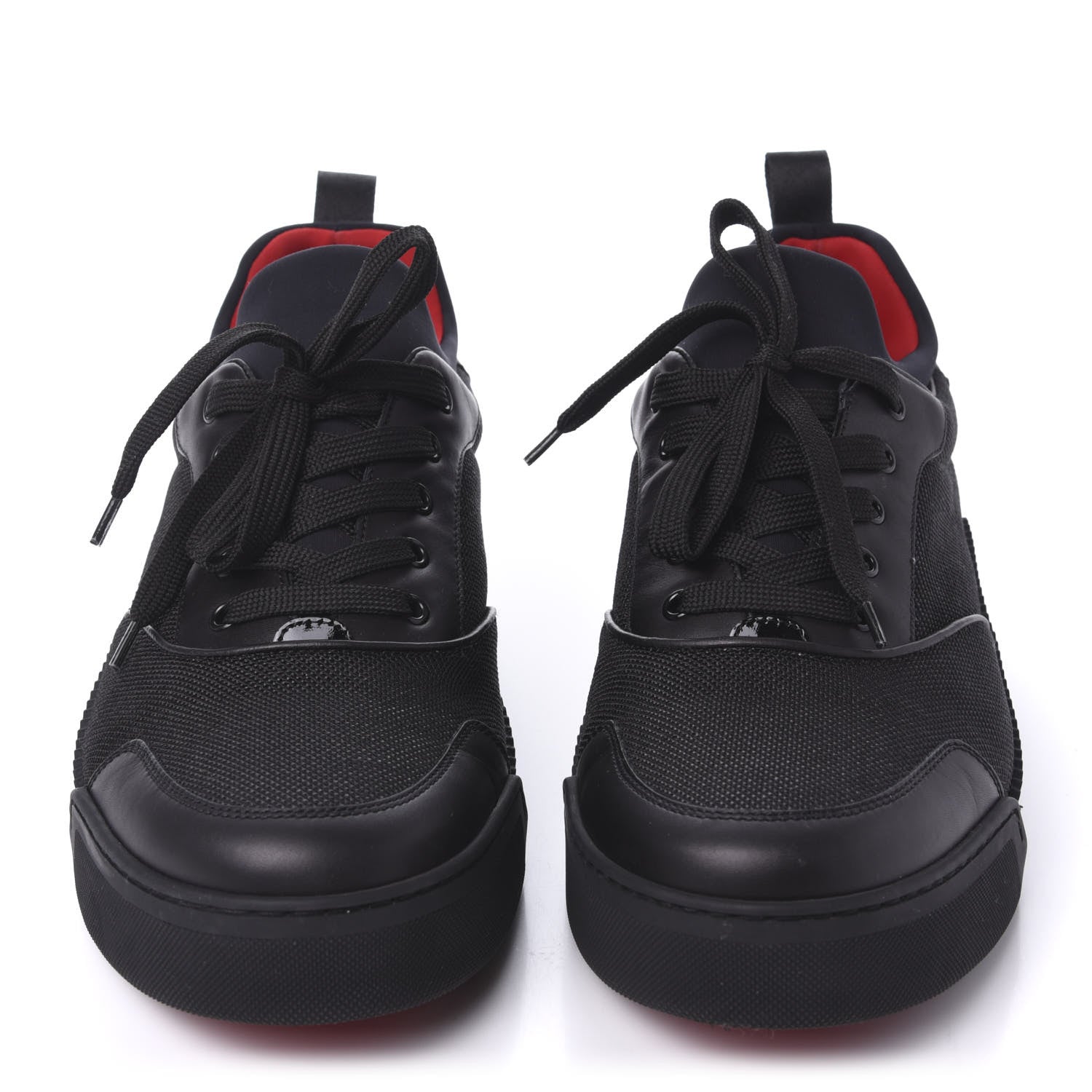 Christian Louboutin Calfskin Tisse Serre Patent Neoprene Mens Aurelien Flat Sneakers 46 Black 2 of 9