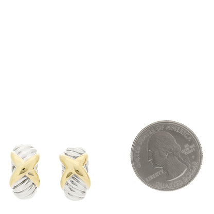 David Yurman Sterling Silver 14K Yellow Gold X Hoop Clip On Earrings 2 of 5