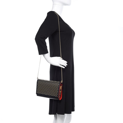 Christian Louboutin Calfskin Patent Leopard Spikes Paloma Clutch Black 2 of 8